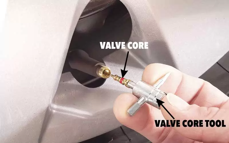 Remove-the-valve-stem-core How to Plug a Tire - Step by Step Guide